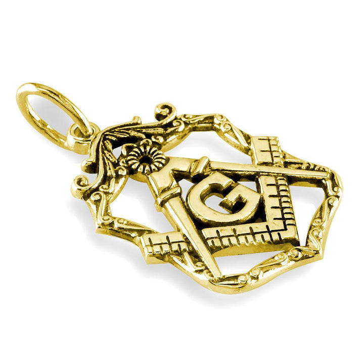 Small Open Masonic Initial G Charm in 14k Yellow Gold