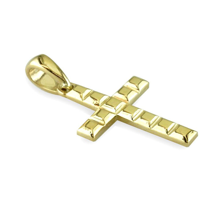 Thin Beveled Squares Cross Charm,18mm in 14K Yellow Gold