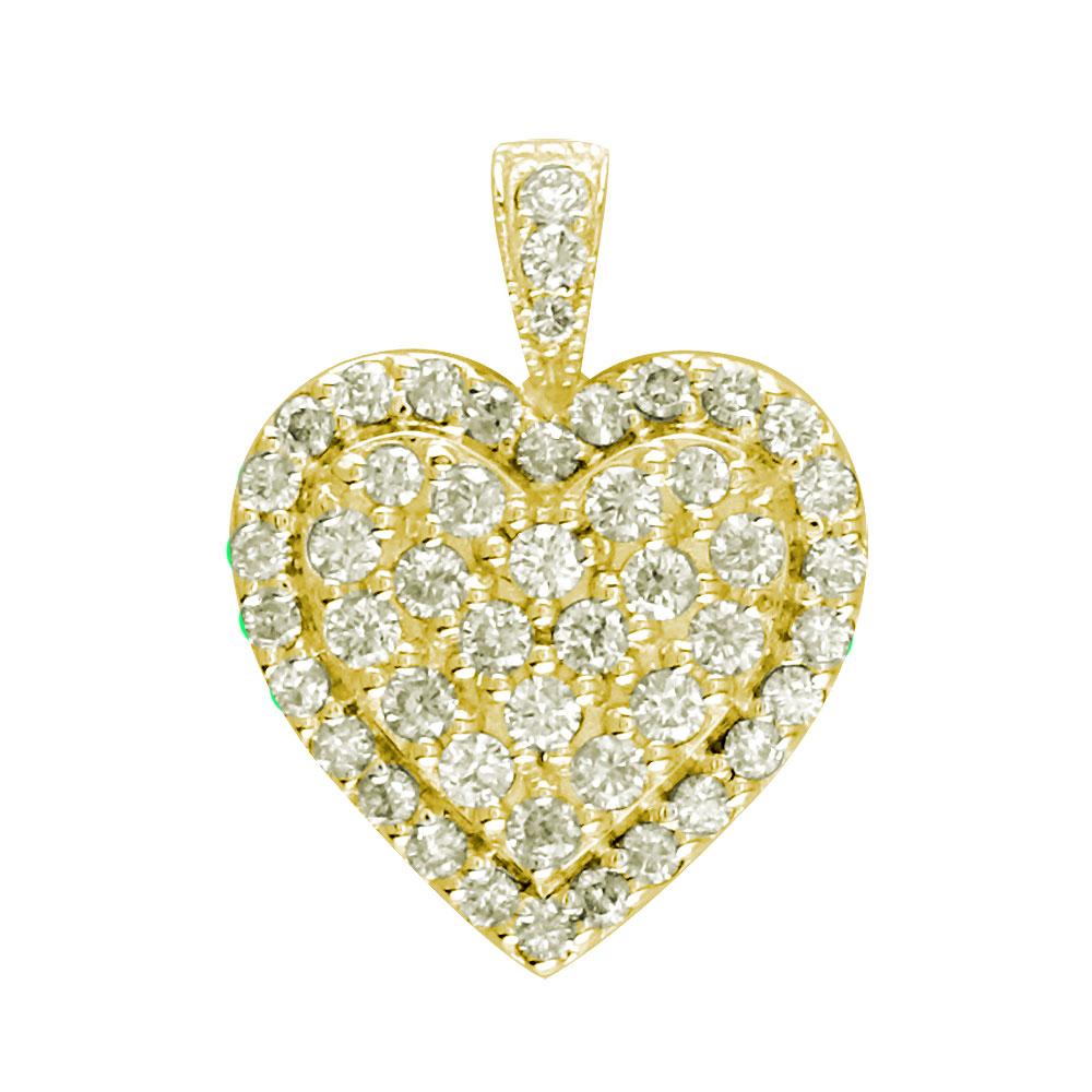 Diamond Cluster Heart Pendant, 1.25CT in 14K Yellow Gold