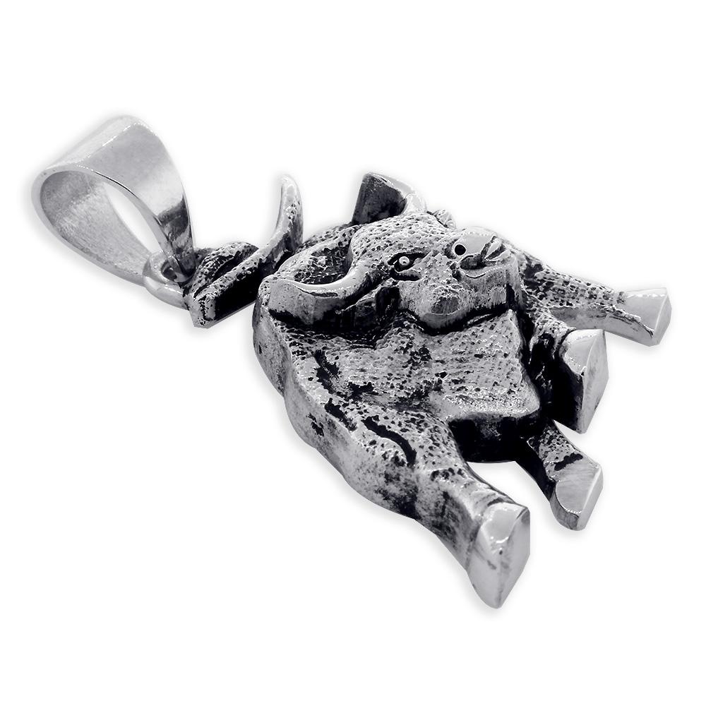 Wall Street Charging Bull Pendant Charm with Black in Sterling Silver