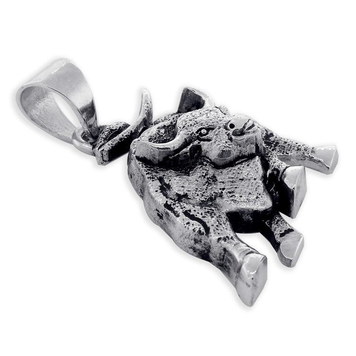 Wall Street Charging Bull Pendant Charm with Black in Sterling Silver