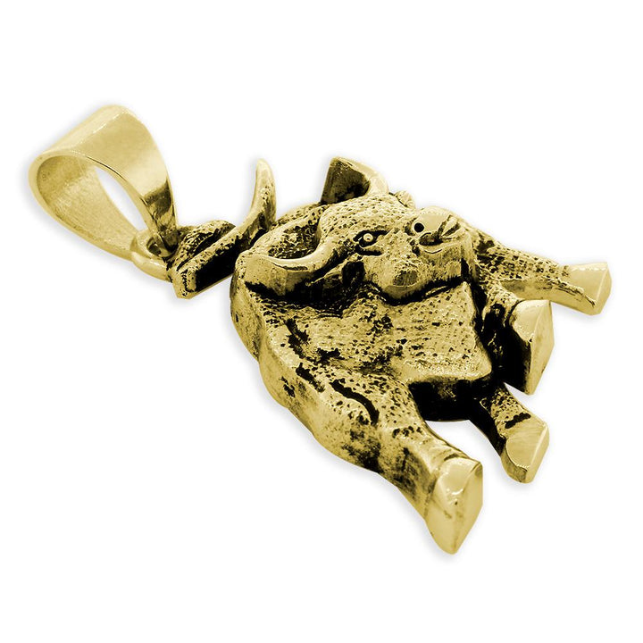 Wall Street Charging Bull Pendant Charm with Black in 14K Yellow Gold