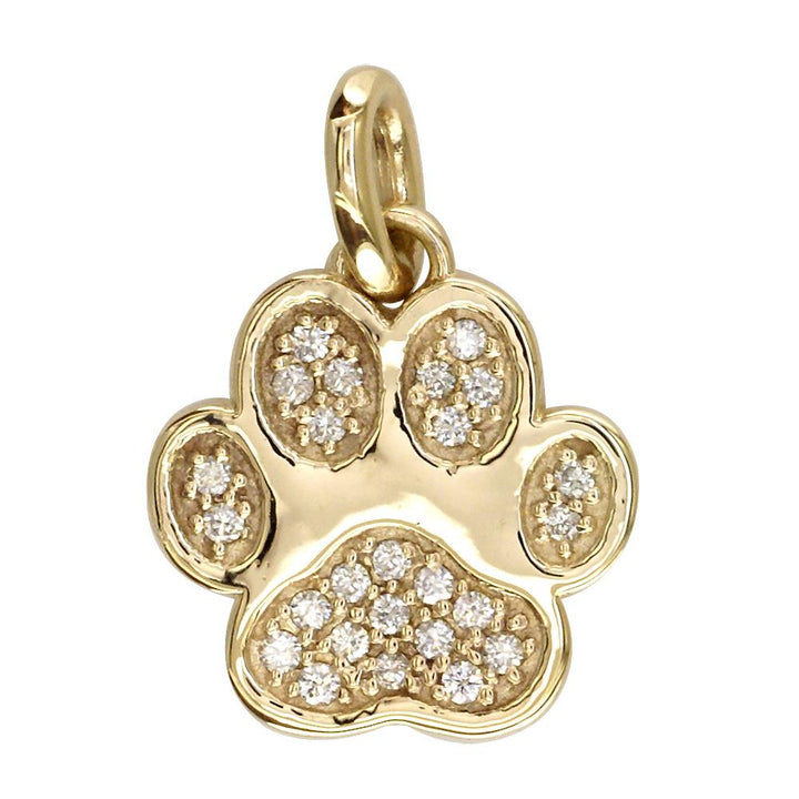 Small Diamond Dog Paw Charm, 0.24CT in 14K Yellow Gold