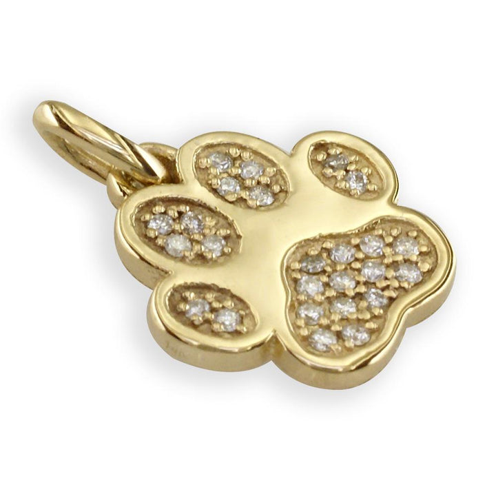 Small Diamond Dog Paw Charm, 0.24CT in 14K Yellow Gold