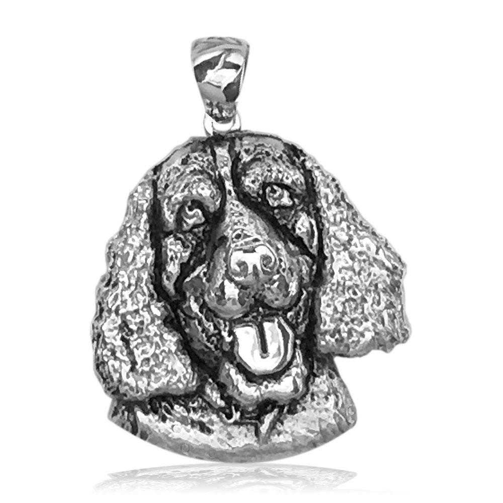 Doggy Portrait Charm with Black in 14k White Gold