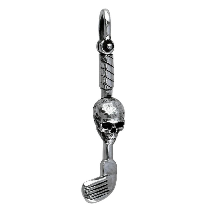 Extra Large Golf Club and Skull Charm in 14K White Gold