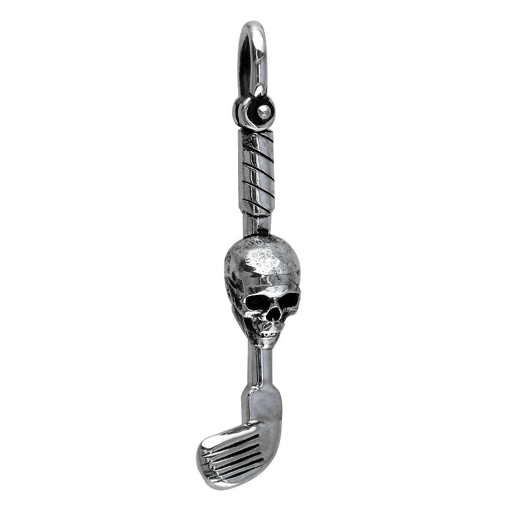 Extra Large Golf Club and Skull Charm in Sterling Silver