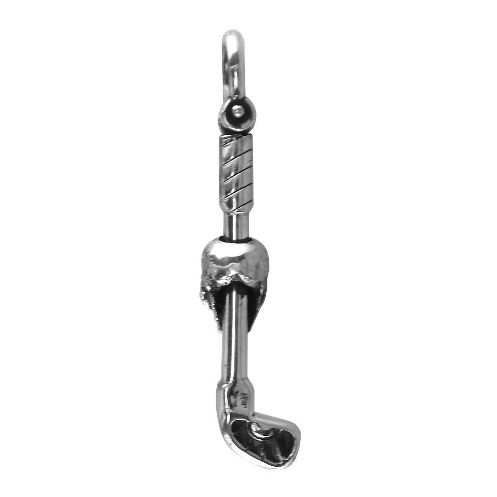 Extra Large Golf Club and Skull Charm in 14K White Gold
