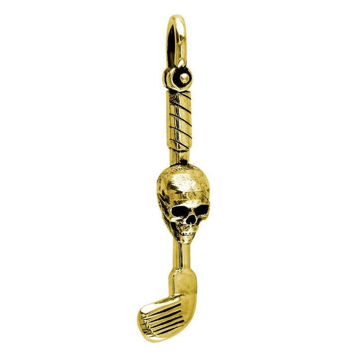 Extra Large Golf Club and Skull Charm in 14K Yellow Gold