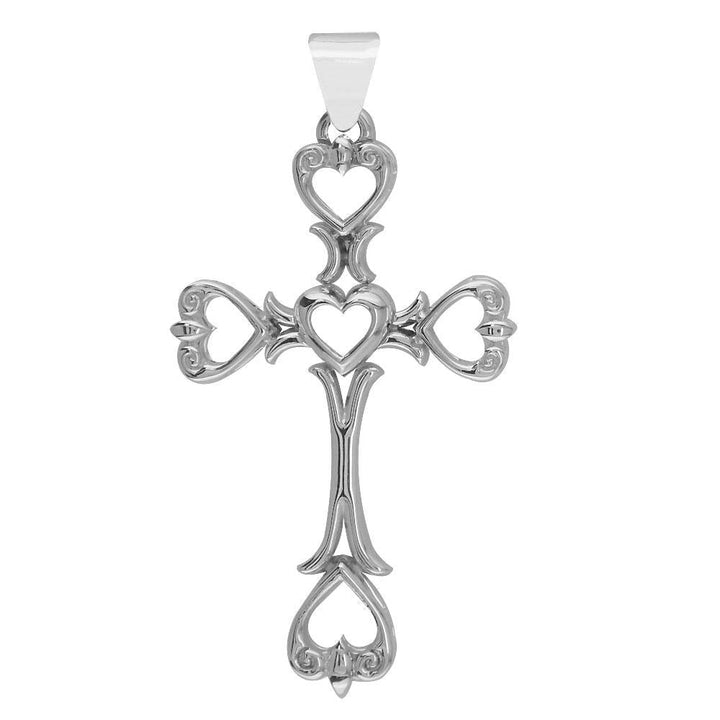 Large Hearts Cross Pendant in Sterling Silver