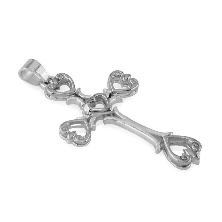 Large Hearts Cross Pendant in Sterling Silver