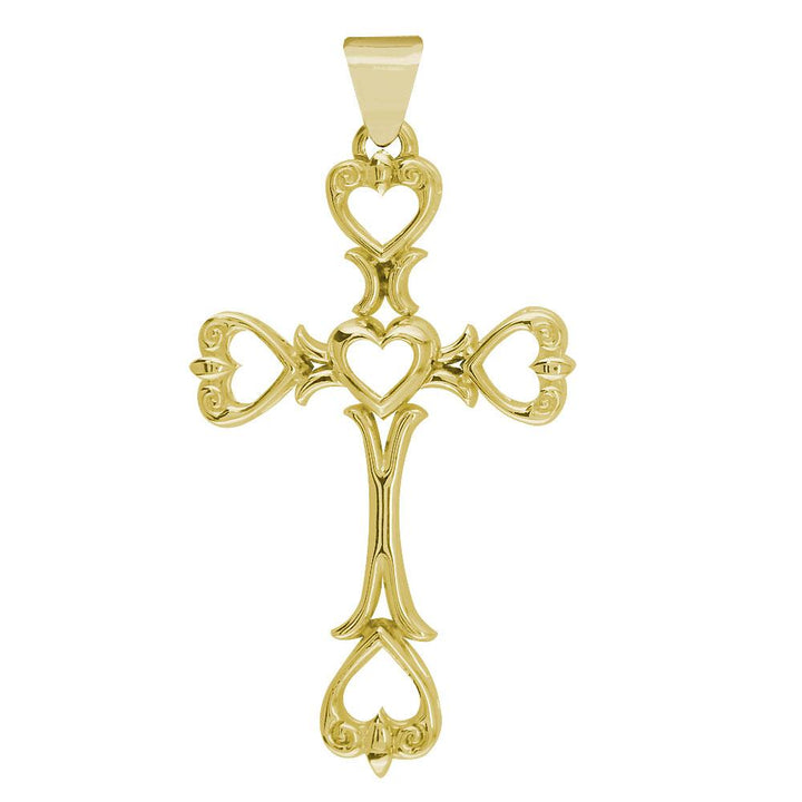 Large Hearts Cross Pendant in 14K Yellow Gold
