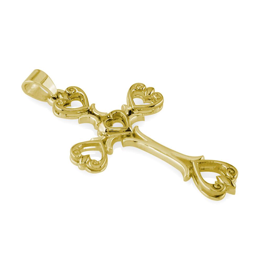 Large Hearts Cross Pendant in 14K Yellow Gold