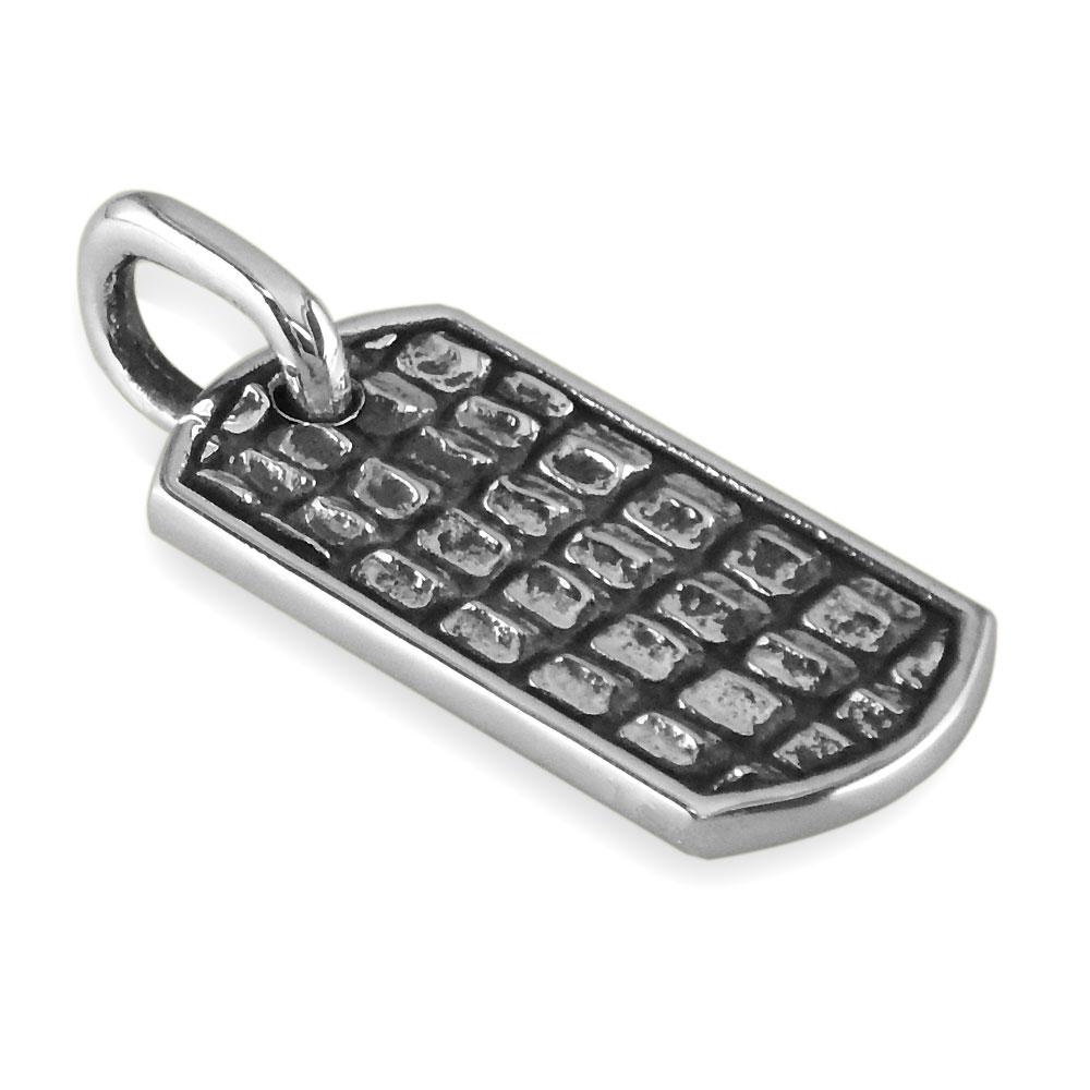 Alligator Skin Dog Tag Pendant in 14K White Gold