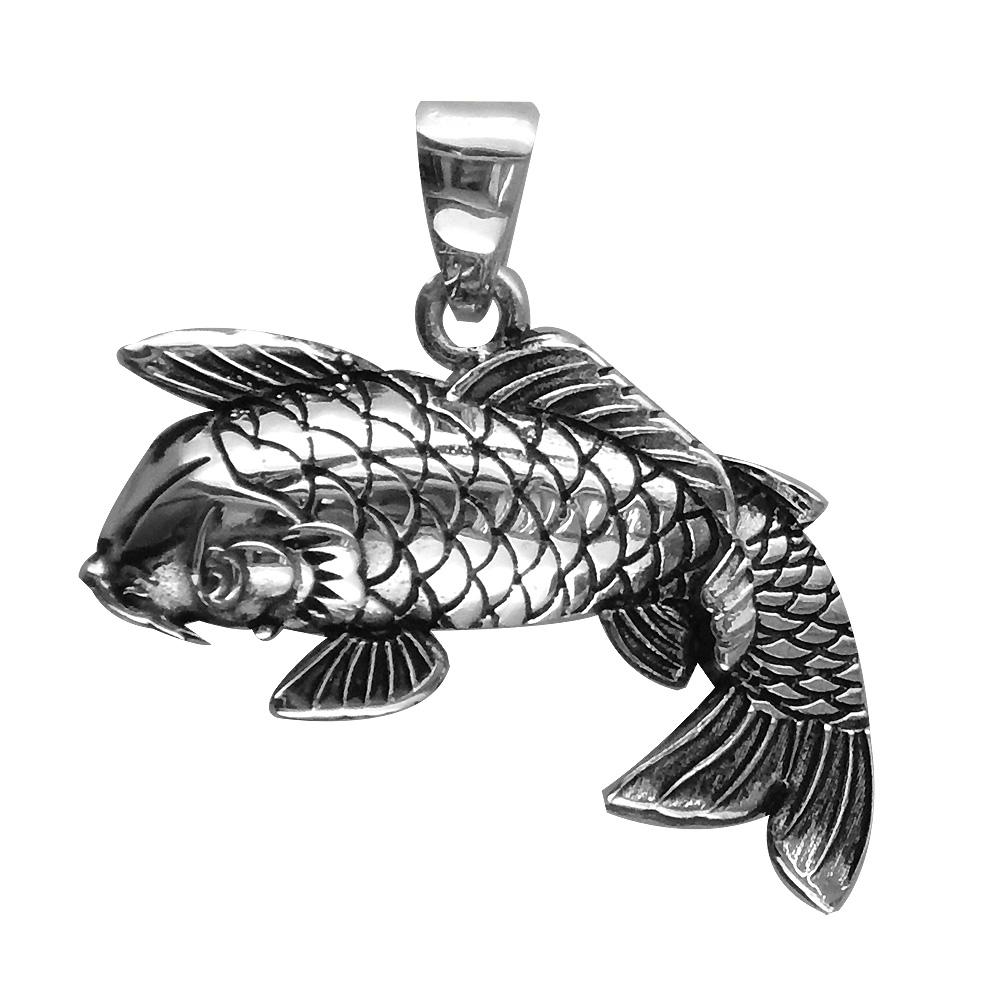 Solid Koi Fish Charm with Black in Sterling Silver