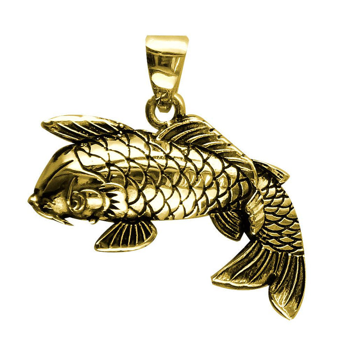 Solid Koi Fish Charm with Black in 14K Yellow Gold