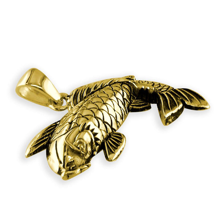 Solid Koi Fish Charm with Black in 14K Yellow Gold