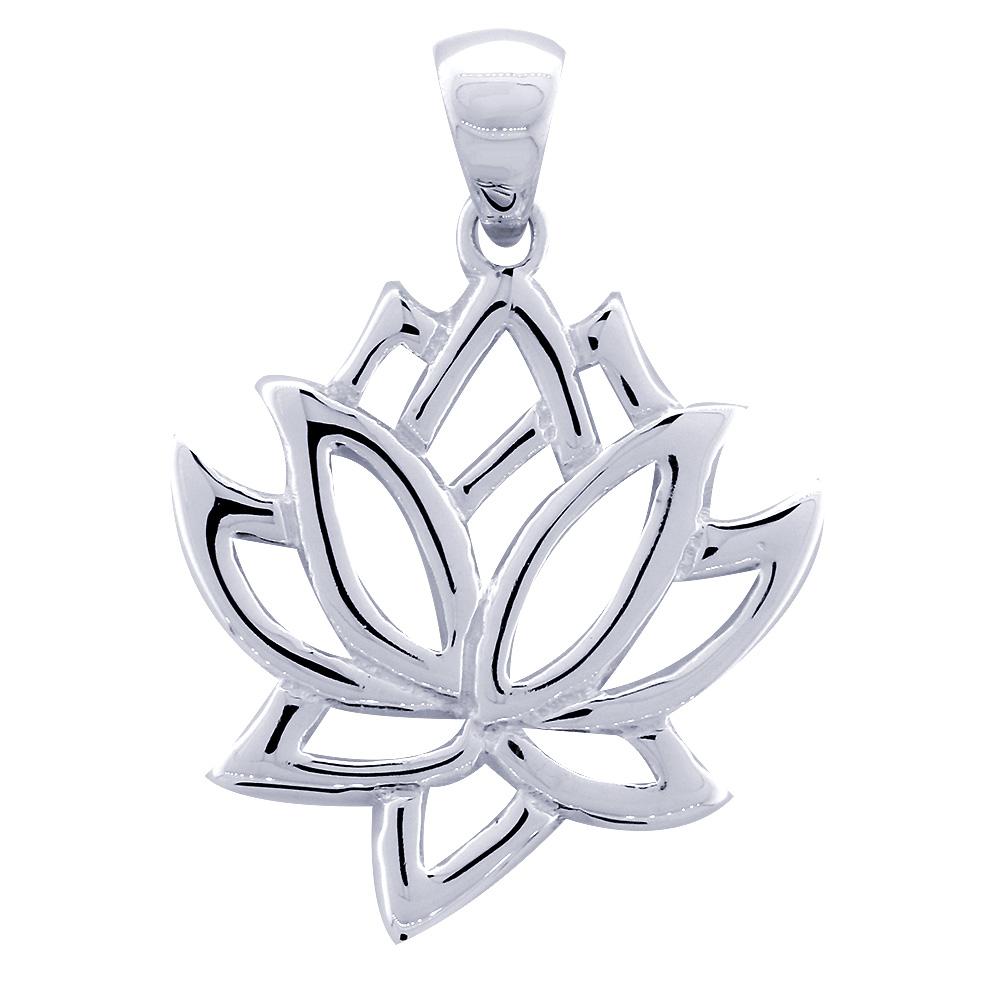 Large Lotus Flower Charm in 14k White Gold