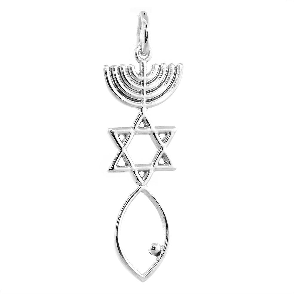 Large Messianic Seal Jewelry Charm in 14K White Gold