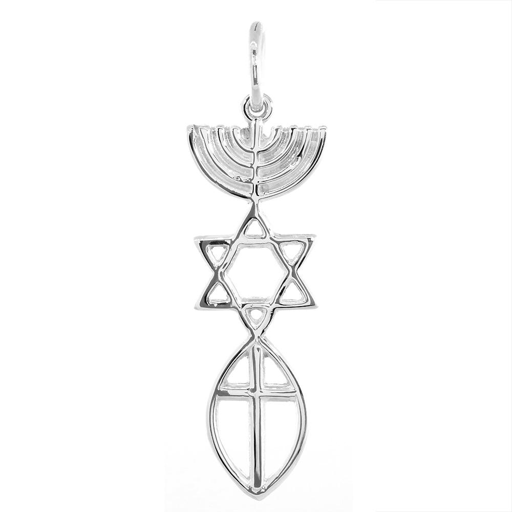 Large Messianic Seal Jewelry Charm with Large Cross in Sterling Silver