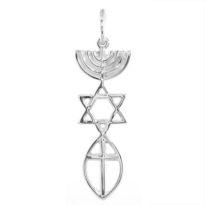 Large Messianic Seal Jewelry Charm with Large Cross in Sterling Silver