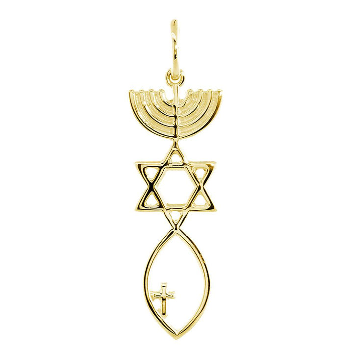 Large Messianic Seal Jewelry Charm with Small Cross in 14K Yellow Gold