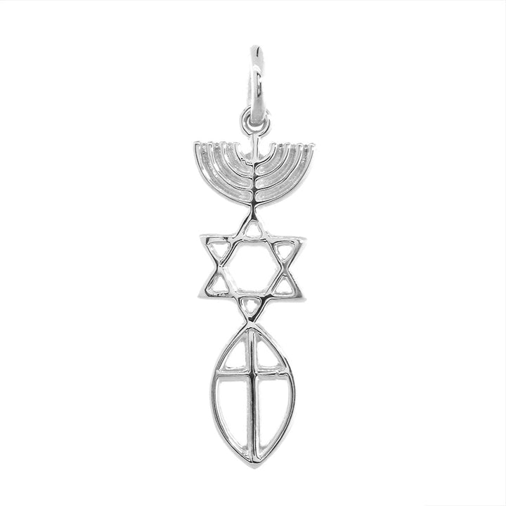 Small Messianic Seal Jewelry Charm with Large Cross in 14K White Gold