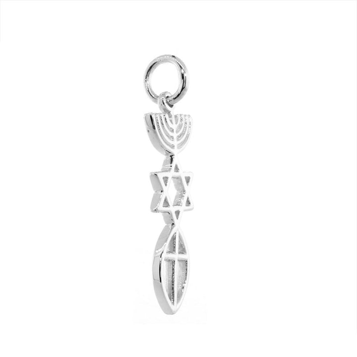 Small Messianic Seal Jewelry Charm with Large Cross in 14K White Gold