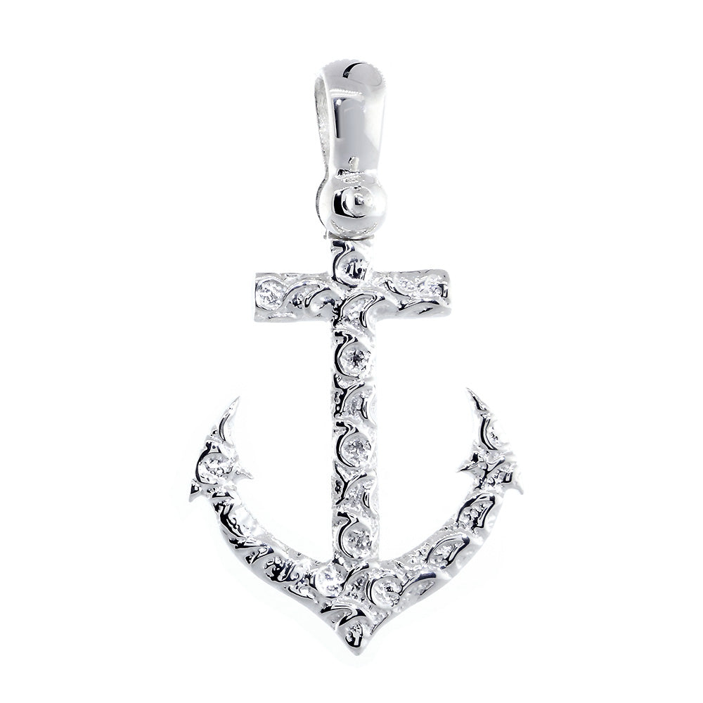 24mm Anchor Charm with Wave Pattern in Sterling Silver