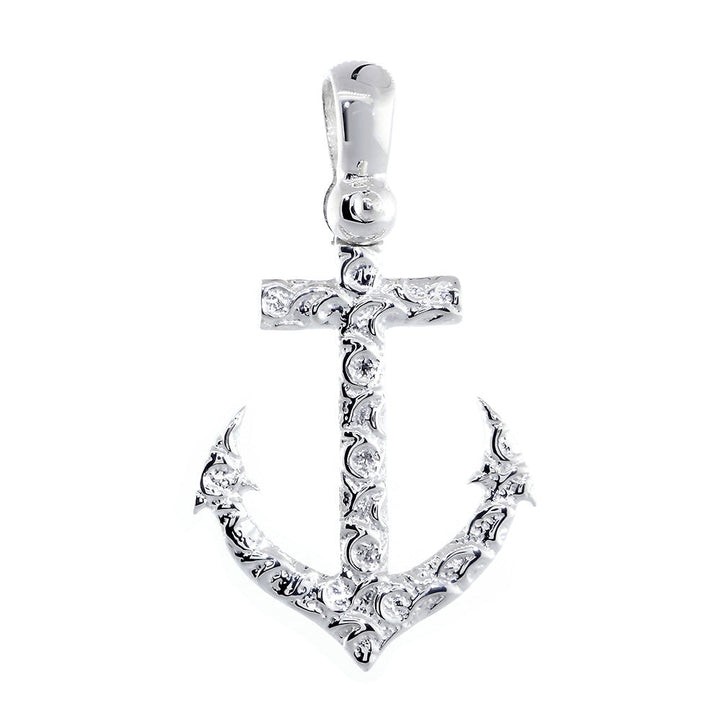 24mm Anchor Charm with Wave Pattern in Sterling Silver