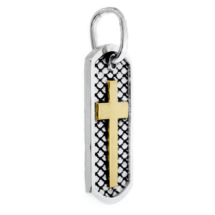 36mm Hardcore Metal Snake Skin Cross Pendant Dog Tag in 14K White and Yellow Gold