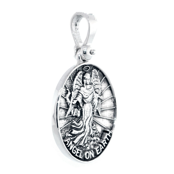 Angel on Earth Coin Charm, 27mm in Sterling Silver