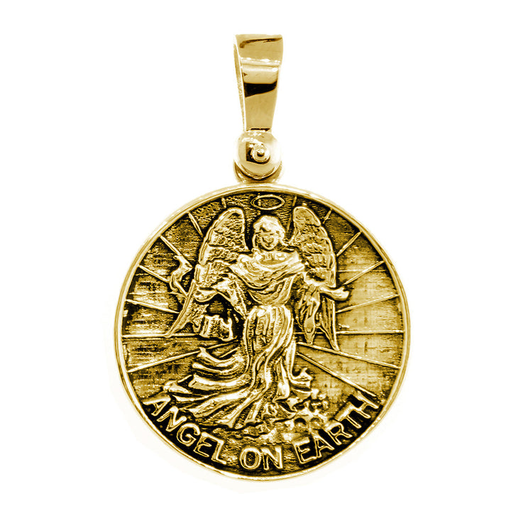 Angel on Earth Coin Charm, 27mm in 14k Yellow Gold