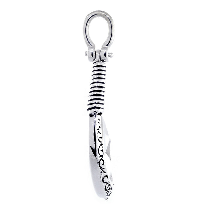 Extra Large Hei Matau, Maori Tribal Fish Hook Charm with Black, 2 Inches in 14k White Gold