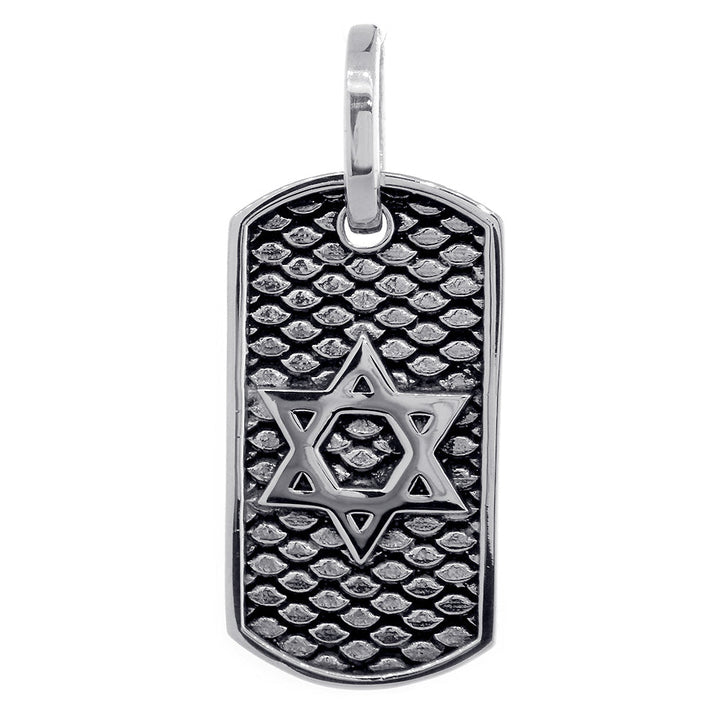 36mm Hardcore Metal Snake Skin Star of David Pendant Dog Tag in Sterling Silver