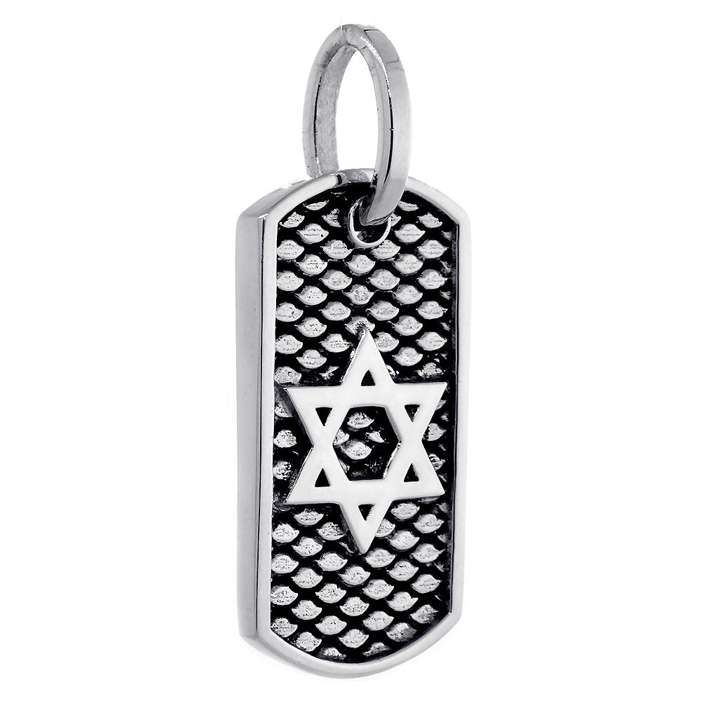 36mm Hardcore Metal Snake Skin Star of David Pendant Dog Tag in Sterling Silver
