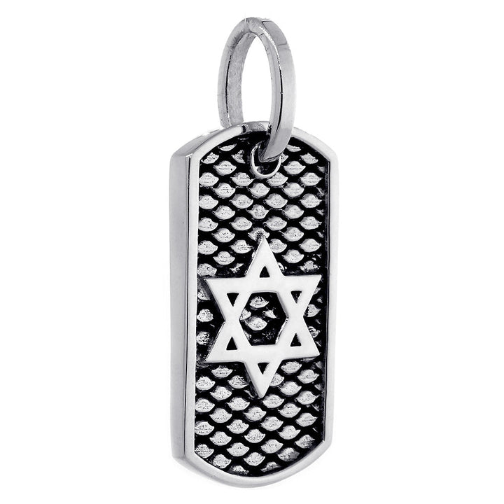 36mm Hardcore Metal Snake Skin Star of David Pendant Dog Tag in Sterling Silver