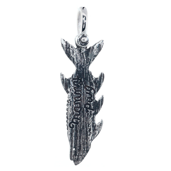Hanging Fish Skeleton Charm with Black, 1.5 Inch Size by Manny Puig in Sterling Silver