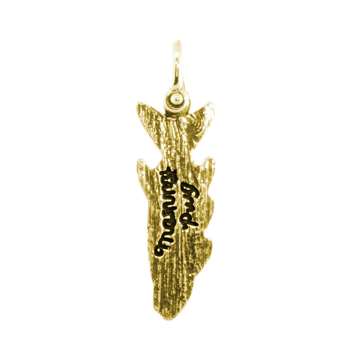 Hanging Fish Skeleton Charm with Black, 1 Inch Size by Manny Puig in 14k Yellow Gold