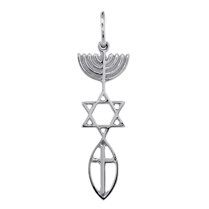 Medium Size Messianic Seal Jewelry Charm with Large Cross in 14k White Gold