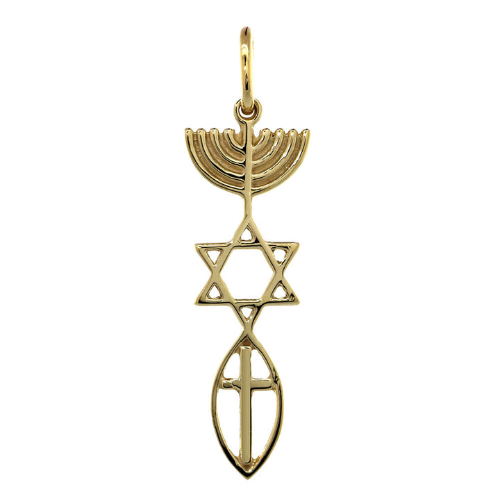 Medium Size Messianic Seal Jewelry Charm with Large Cross in 14k Yellow Gold