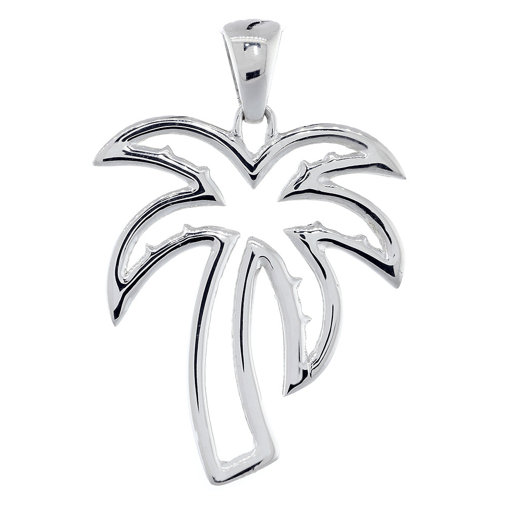 Large Open Contemporary Palm Tree Charm in Sterling Silver