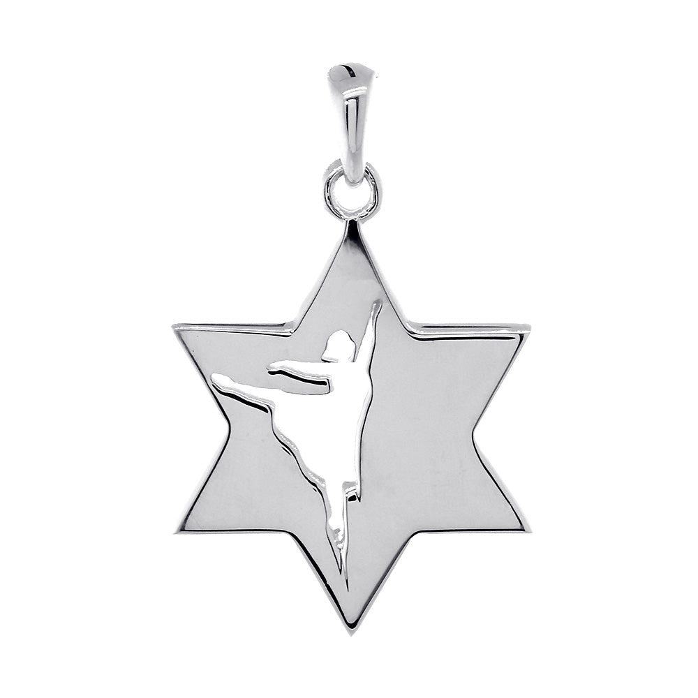 Hammered Back Texture Jewish Star of David Dancer Charm in 14k White Gold
