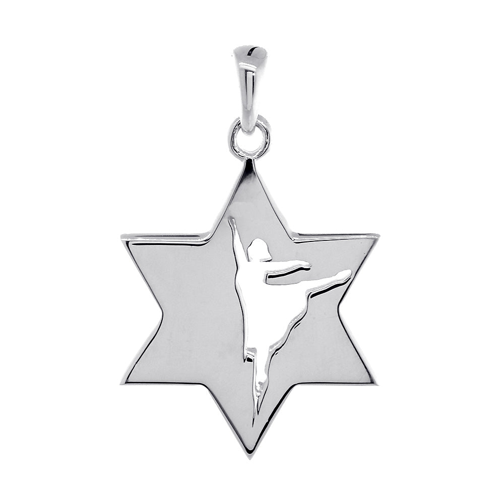 Jewish Star of David Dancer Charm, Shiny Front and Back in 14k White Gold