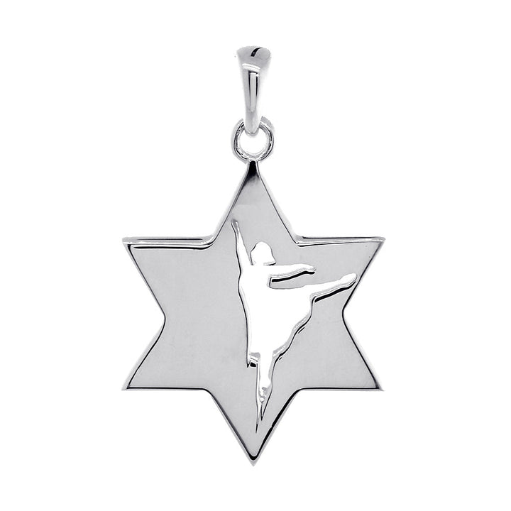Jewish Star of David Dancer Charm, Shiny Front and Back in 14k White Gold