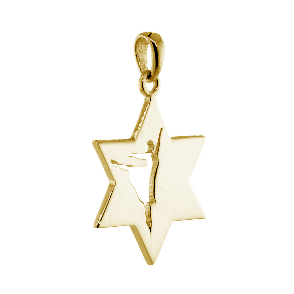 Hammered Back Texture Jewish Star of David Dancer Charm in 14k Yellow Gold