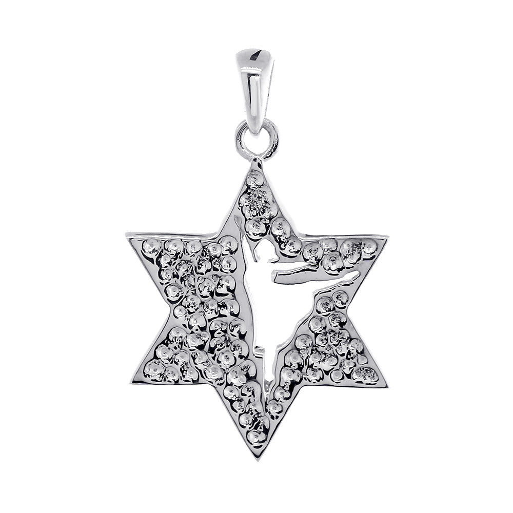 Hammered Back Texture Jewish Star of David Dancer Charm in 14k White Gold