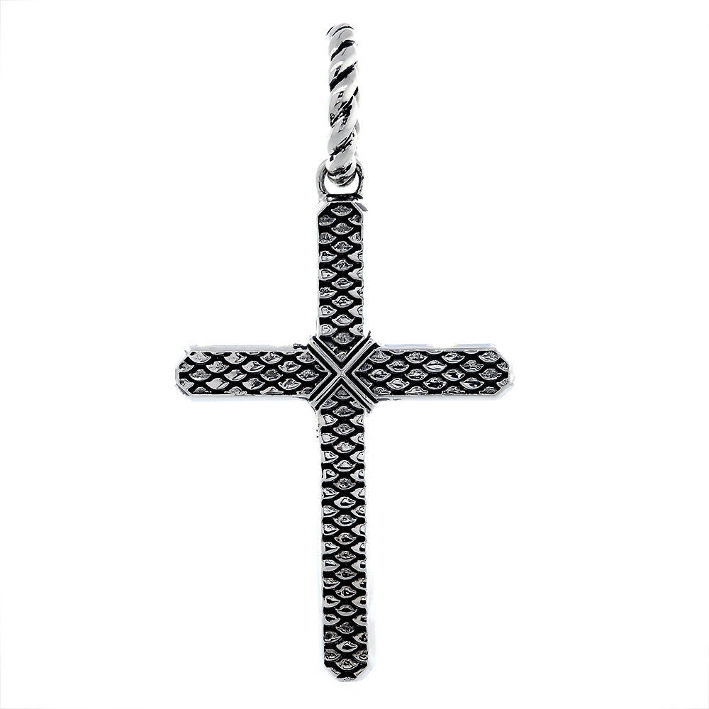 2.5 Inch Hardcore Metal Snake Skin Texture Cross Pendant in 14k White Gold