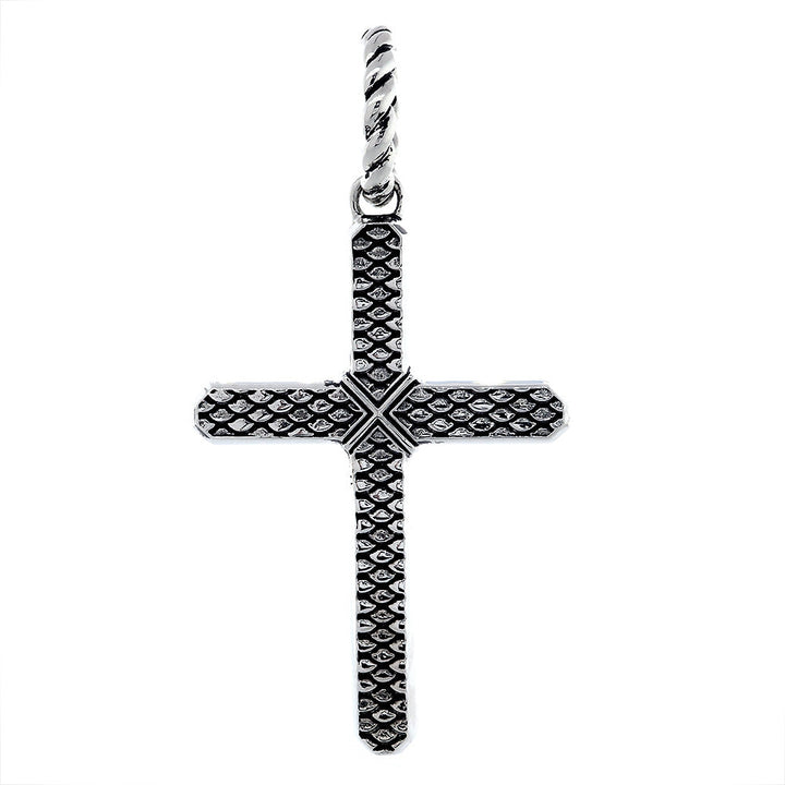 2.5 Inch Hardcore Metal Snake Skin Texture Cross Pendant in 14k White Gold