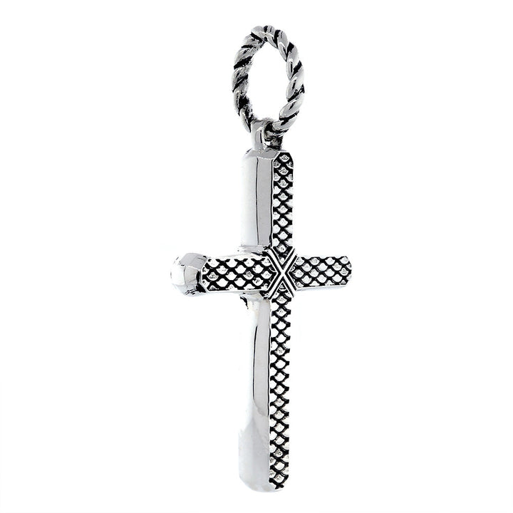 2.5 Inch Hardcore Metal Snake Skin Texture Cross Pendant in 14k White Gold